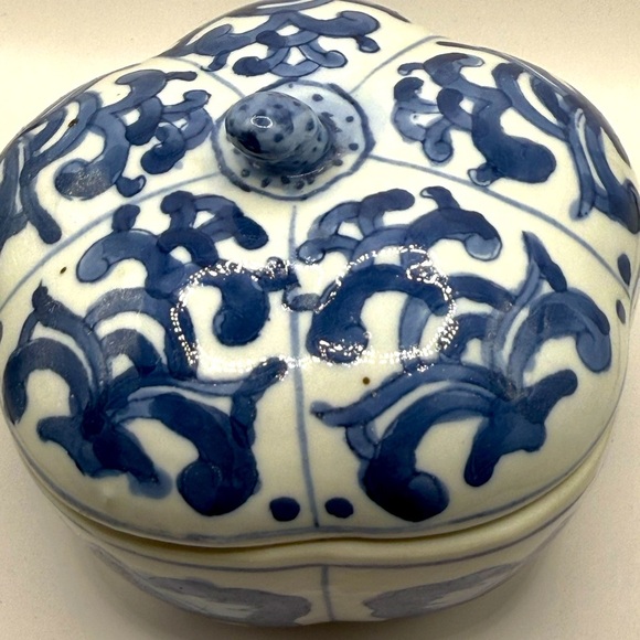 Other - Vintage Porcelain Blue and White Small Pumpkin Trinket Box China